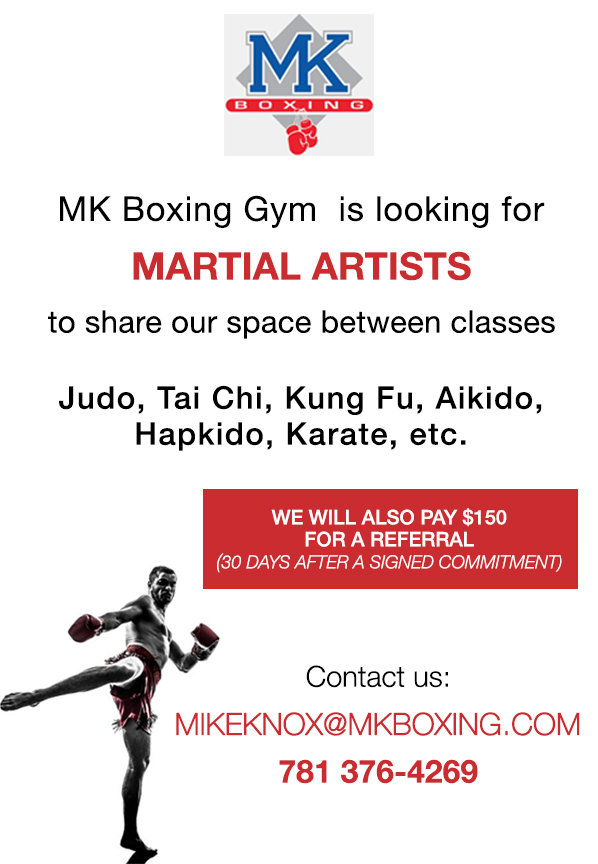 We are looking for other Martial Artists to share our space during our quiet time between classes, and do not conflict with our schedule of classes. Examples would be Judo, Tai Chi, Kung Fu, Aikido, Hapkido, Karate etc. If you know of someone that may be losing their space, or someone new starting out, that would be a great referral. We will also pay a referral fee of 150.00 dollars, 30 days after a signed commitment.